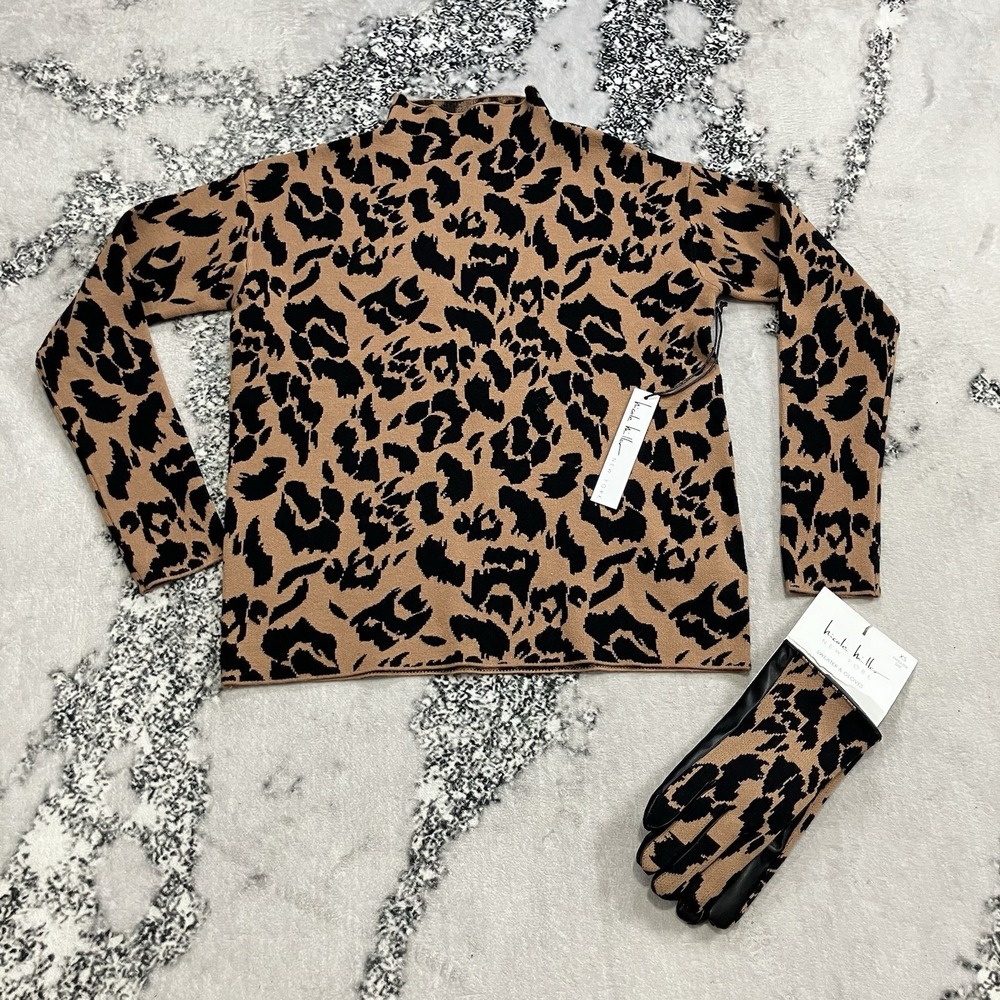 Nicole Miller Leopard Print Sweater Womens XS Brown Black Knit NWT